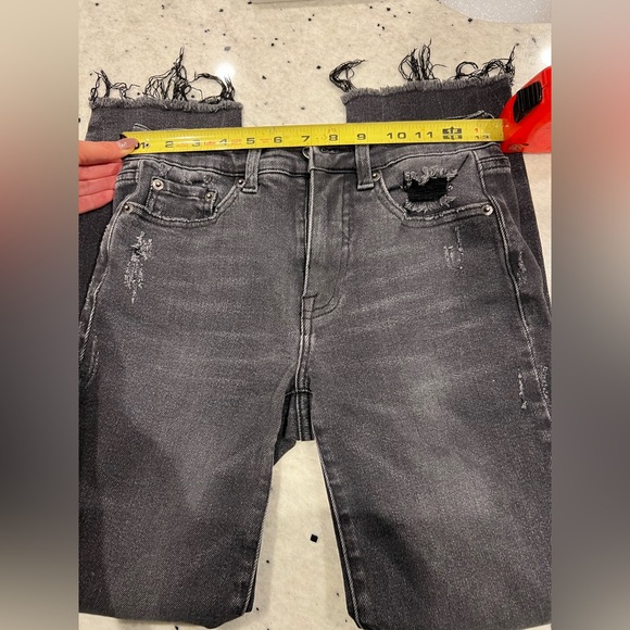 PISTOLA Light Black Distressed Frayed Raw Cuff Skinny Stretch Ankle Jeans 26 - Picture 2 of 3